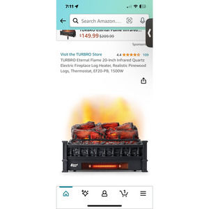 TURBRO Eternal Flame 20-Inch Infrared Quartz Electric Fireplace Log Heater